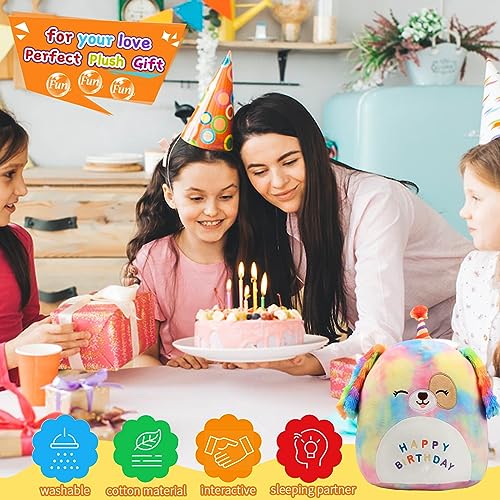 LSYEE 8’‘ Happy Birthday Dog Plush Rainbow Birthday Dog Plush Pillow Soft Puppy Plush Toy Cute Dog Stuffed Animal Home Room Decoration Birthday Gift for Kids Toddlers