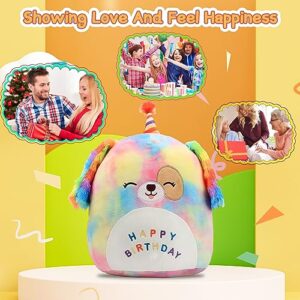 LSYEE 8’‘ Happy Birthday Dog Plush Rainbow Birthday Dog Plush Pillow Soft Puppy Plush Toy Cute Dog Stuffed Animal Home Room Decoration Birthday Gift for Kids Toddlers