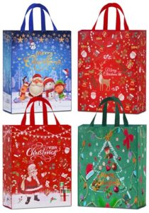 ahfulife 4pcs extra large christmas gift bags, 21.2'' x 16.1''x 6.3'', jumbo christmas tote bags with handles, reusable non-woven christmas shopping bags for new year, xmas's party supplies decoration