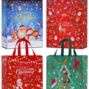 AhfuLife 4PCS Extra Large Christmas Gift Bags, 21.2'' x 16.1''x 6.3'', Jumbo Christmas Tote Bags with Handles, Reusable Non-woven Christmas Shopping Bags for New Year, Xmas's Party Supplies Decoration