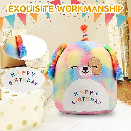 LSYEE 8’‘ Happy Birthday Dog Plush Rainbow Birthday Dog Plush Pillow Soft Puppy Plush Toy Cute Dog Stuffed Animal Home Room Decoration Birthday Gift for Kids Toddlers