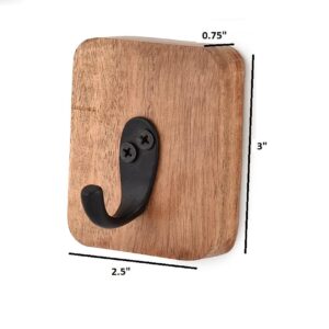 EDHAS Acacia Wood Natural 4 PCS Wall Mounted Rustic Decorative Coat Hook for Hanging Coat Clothes Hat Bag Purse and Towel (3" x 2.5" x 0.75")