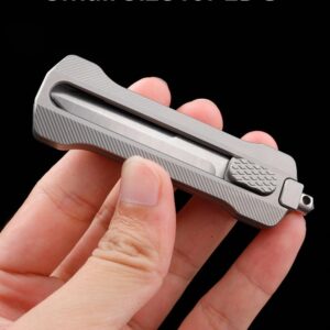 Tenchilon T33 Compact Retractable EDC Utility Box Cutter Pocket Knife, 1.9 inches D2 Spear Point Blades, 3.3 inches TC4 Titanium Handles