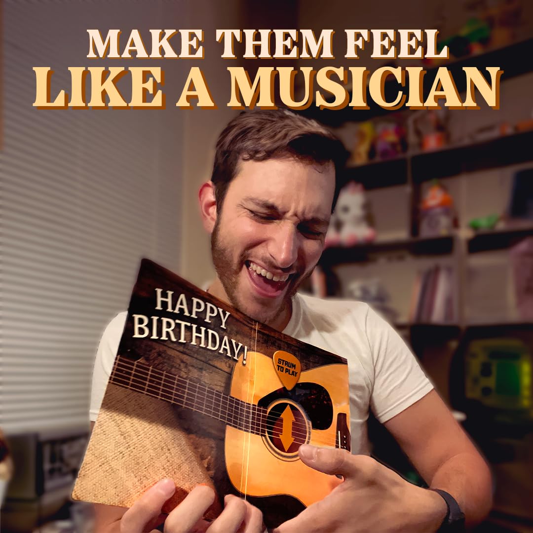 Interactive Music Birthday Card - Playable Musical Birthday Cards for Men, Unique Gift for Guitar Players, Drummers & Pianist, Musician Friends & Son, Musical Instrument Touch to Play (Guitar)