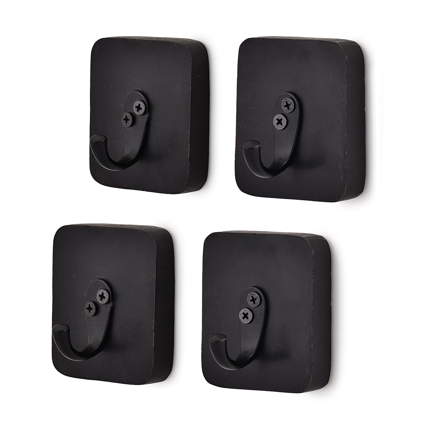 EDHAS Acacia Wood Black 4 PCS Wall Mounted Coat Hook for Cabinet, Wardrobe Bathroom Bedroom Furniture (3" x 2.5" x 0.75")