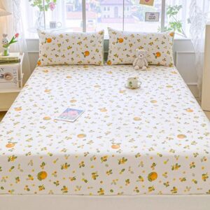 100% Cotton Fitted Sheet with Elastic Band +2pc Pillowcases Orange Fruit Print Double Queen Cal-King Size Mattress Cover for Girls Boys B99A (Queen (U.S. Standard))