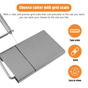 CALIDAKA Cheese Slicer & Cheese Cutter, Stainless Steel Cheese Slicer with 5 Replacement Wires,Cheese Cutter for Block Cheese, Metal Cheese Slicer Cutting Board