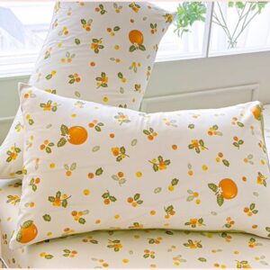 100% Cotton Fitted Sheet with Elastic Band +2pc Pillowcases Orange Fruit Print Double Queen Cal-King Size Mattress Cover for Girls Boys B99A (Queen (U.S. Standard))