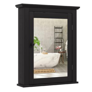 costway bathroom medicine cabinet with mirror, wall-mounted storage cabinet organizer with 5-position adjustable shelf, hanging bathroom wall cabinet for living room bedroom entryway (black)