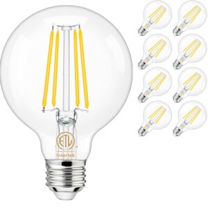 hansang 8 Pack G25 LED Edison Globe Light Bulbs, 3000K Soft White, E26 Base Round Light Bulbs for Bathroom Vanity, 6W 60W Incandescent Equivalent, CRI 85+, 600LM, AC 120V, Clear Glass, Non-dimmable