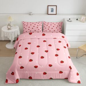 feelyou girls strawberry comforter set queen size cute kawaii bedding with 2 pillowcases,3 pieces