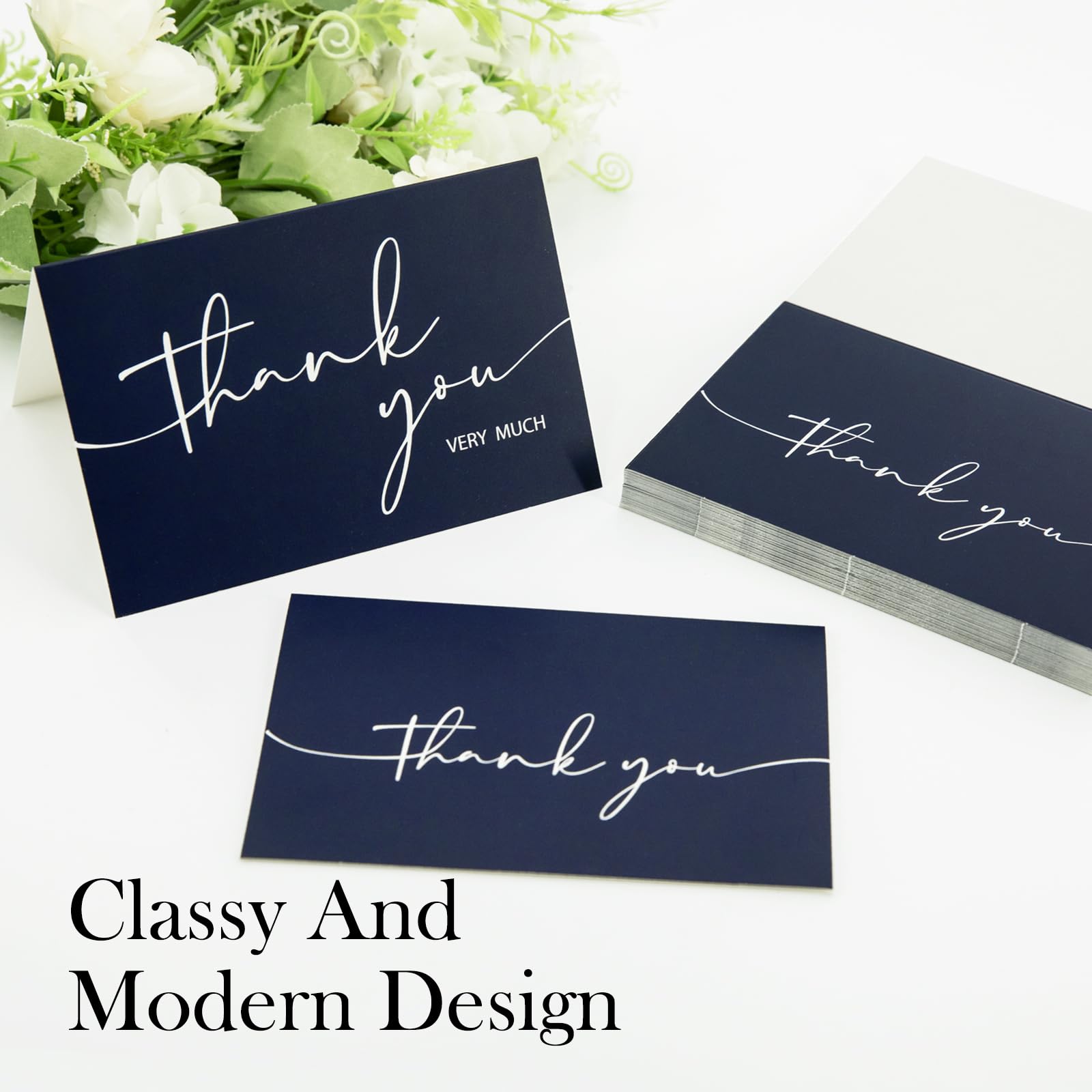 NESCCI 24 PCS Thank You Cards With Envelopes,Thank You Card,4x6 Inch Minimalistic Design, Thank You Notes for Wedding, Business, Baby Shower, Small Business, Funeral, Graduation (Navy Blue)