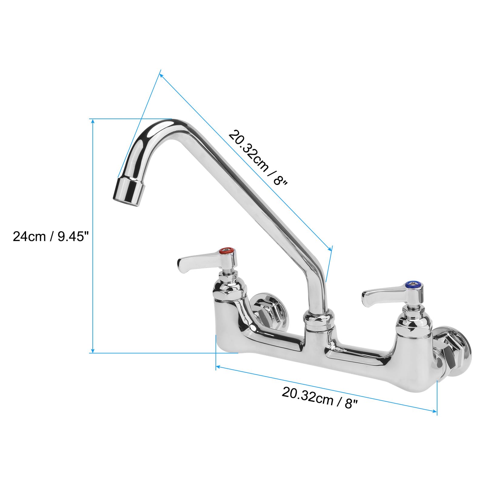 uxcell Kitchen Sink Faucet Wall Mount, Commercial Kitchen Sink Faucet 8 inch Center with 8" Swivel Spout for Compartment Sink, Chrome