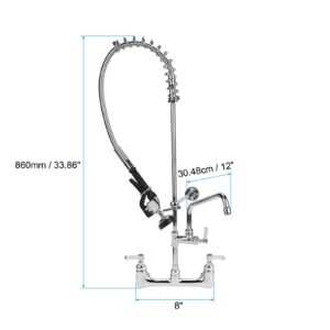 uxcell Commercial Sink Faucet with Pre-Rinse Sprayer, Wall Mount Faucet with 12" Swivel Spout 8" Center 36" Height Pre Rinse Faucet for Chrome Solid Brass