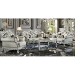 Acme Furniture Dresden Upholstered Faux Leather Sofa with 4 Pillows in White