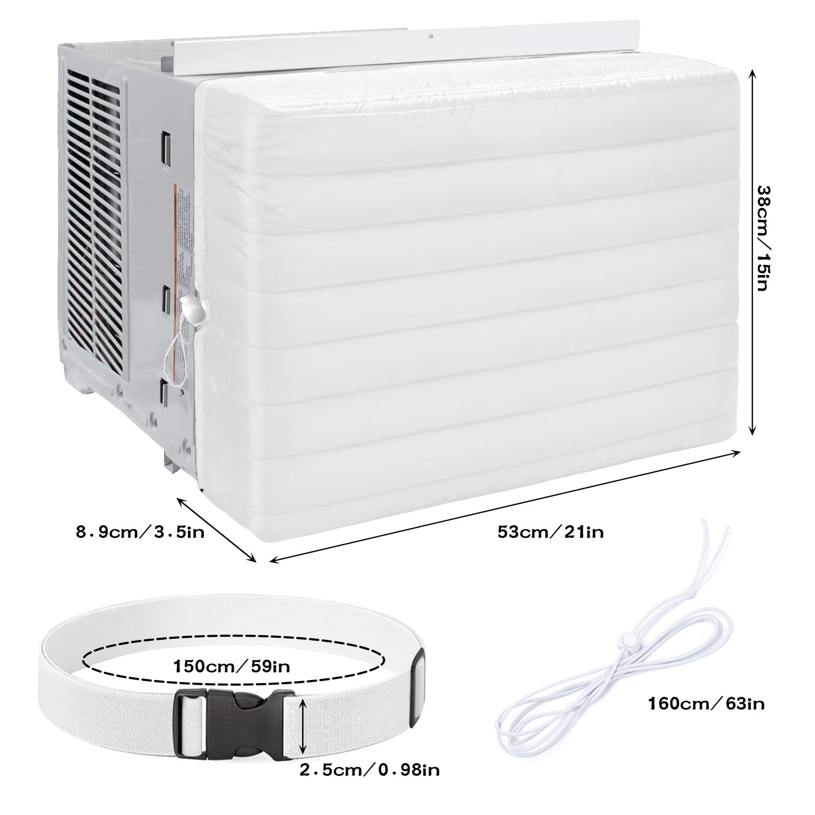 Indoor Air Conditioner Cover Ac Cover for Inside Wall Unit Inside AC Covers for Window Air Conditioner 21 x 15 x 3.5 Inches with Anti-Slip liner White Slim Window Air Conditioner Protective Cover