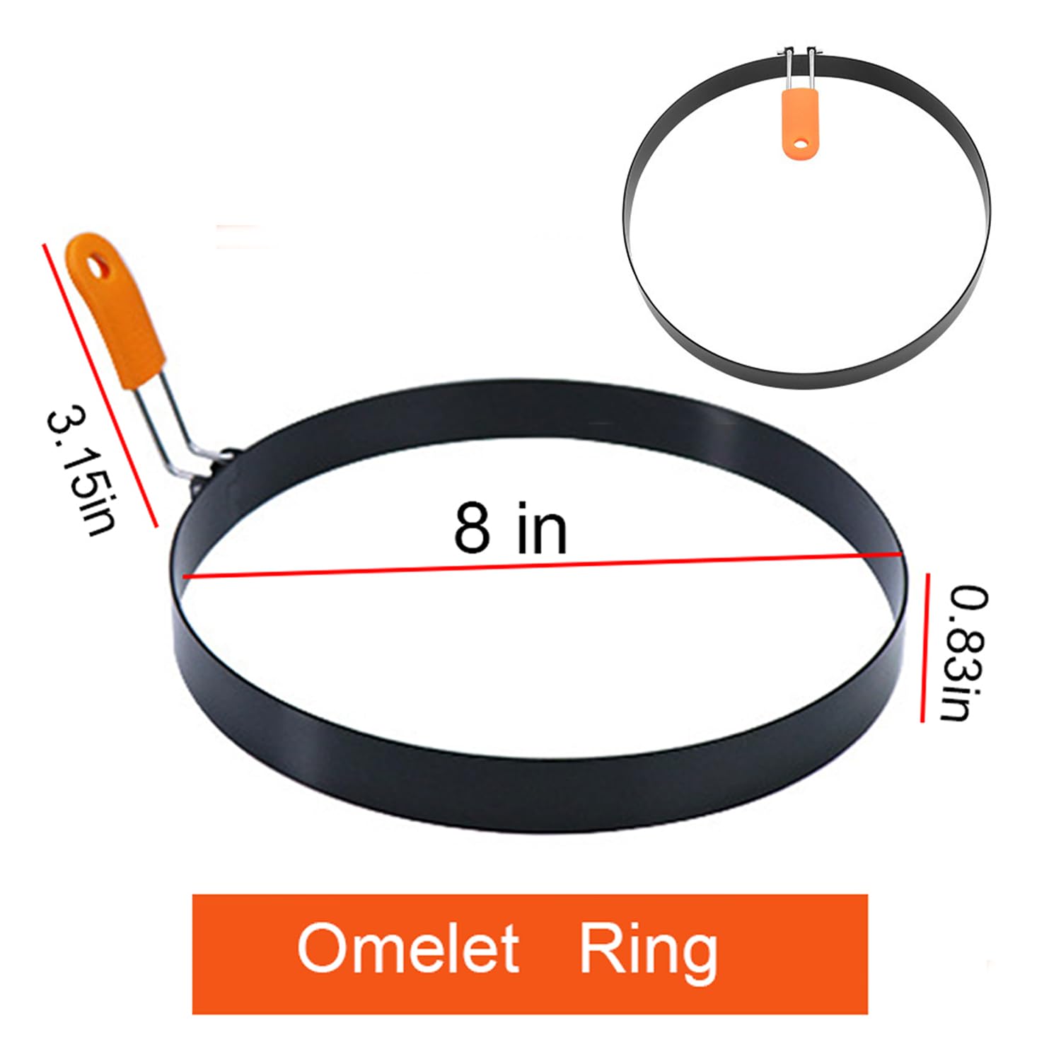 2 Packs 8" Large Omelette Ring for Griddle,8 Inch Stainless Steel Non-stick Omelet Ring,Round Pancake Rings Griddle Omelette Egg Ring Crumpet Ring with Silicone Handle Grill Oil Brush & Egg Separator