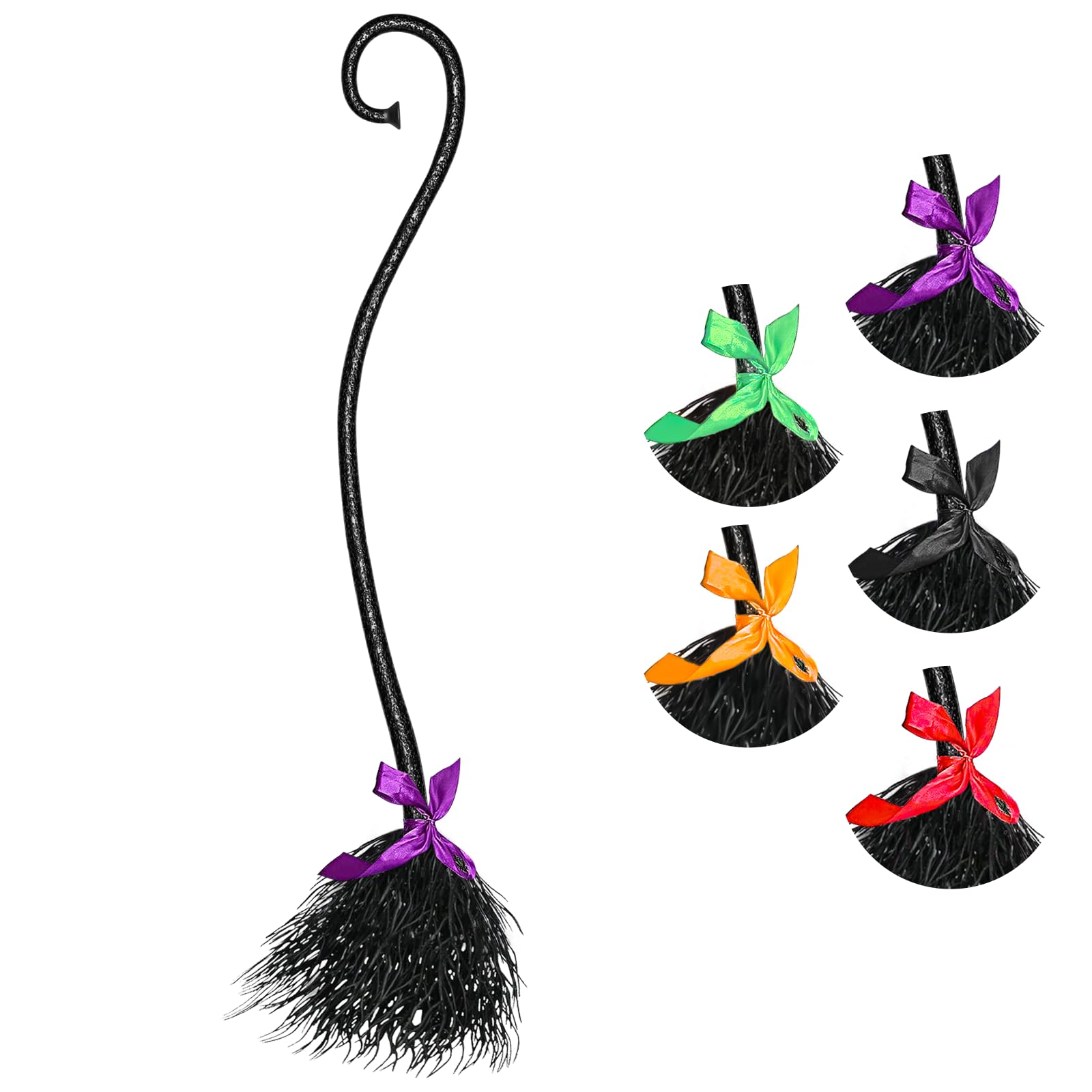 Halloween Witch Broom with Ribbons for Kids, Wizard Flying Wicked Prop Witches Broomstick Adult for Cosplay Party, Witch Decorations