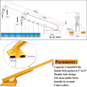 HQHAOTWU Forklift Jib Boom Crane Industrial Forklift Telescoping Jib Boom 6600lbs Capacity Hoist Jib Boom Hook Double Fork Design 63'' Up to 98'' Adjustable Crane Boom Mobile Crane Hoist Jib