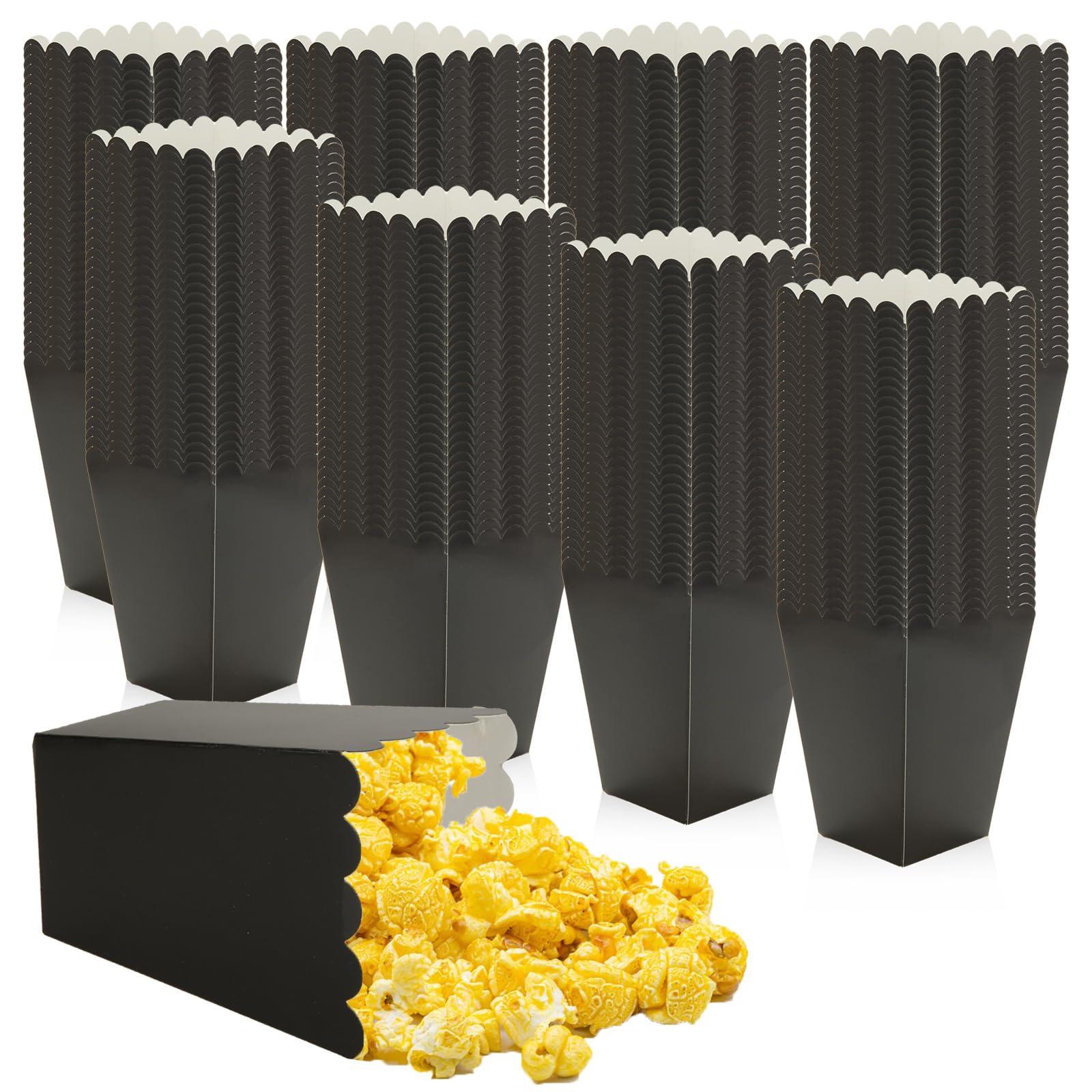 CertBuy 200 Pcs Black Popcorn Boxes, Paper Popcorn Bags, Cardboard Popcorn Container, Reusable Mini Paper Popcorn Containers for Party, Birthday, Wedding Decoration (2.2 x 4.2 x 3 in)