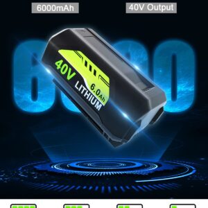 OP4026 6000mAh Replacement for Ryobi 40V Battery 6Ah Compatible with Ryobi 40V Lithium Battery OP40602 OP40601 OP4060A1 OP4026A OP4075A OP4050A OP40201 OP4040 OP40404 OP401 with LED Indicator(Green)