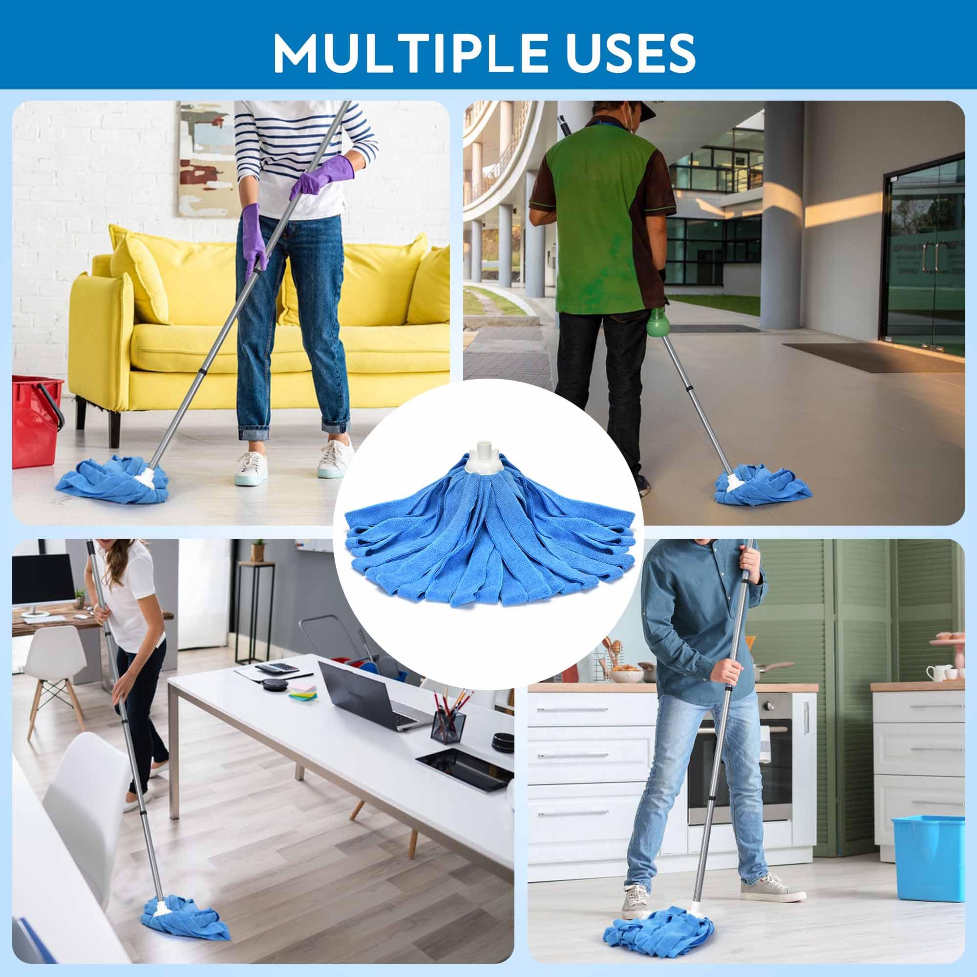 Matthew Microfiber Cloth Mop Compatible with Ceda Microfiber Cloth Mop Refill Commercial Mop Replacement 54" Stainless Steel Handle with 2 Wet Mop Heads w/1 Handle Incl.2Pcs Microfiber Cloth-Blue