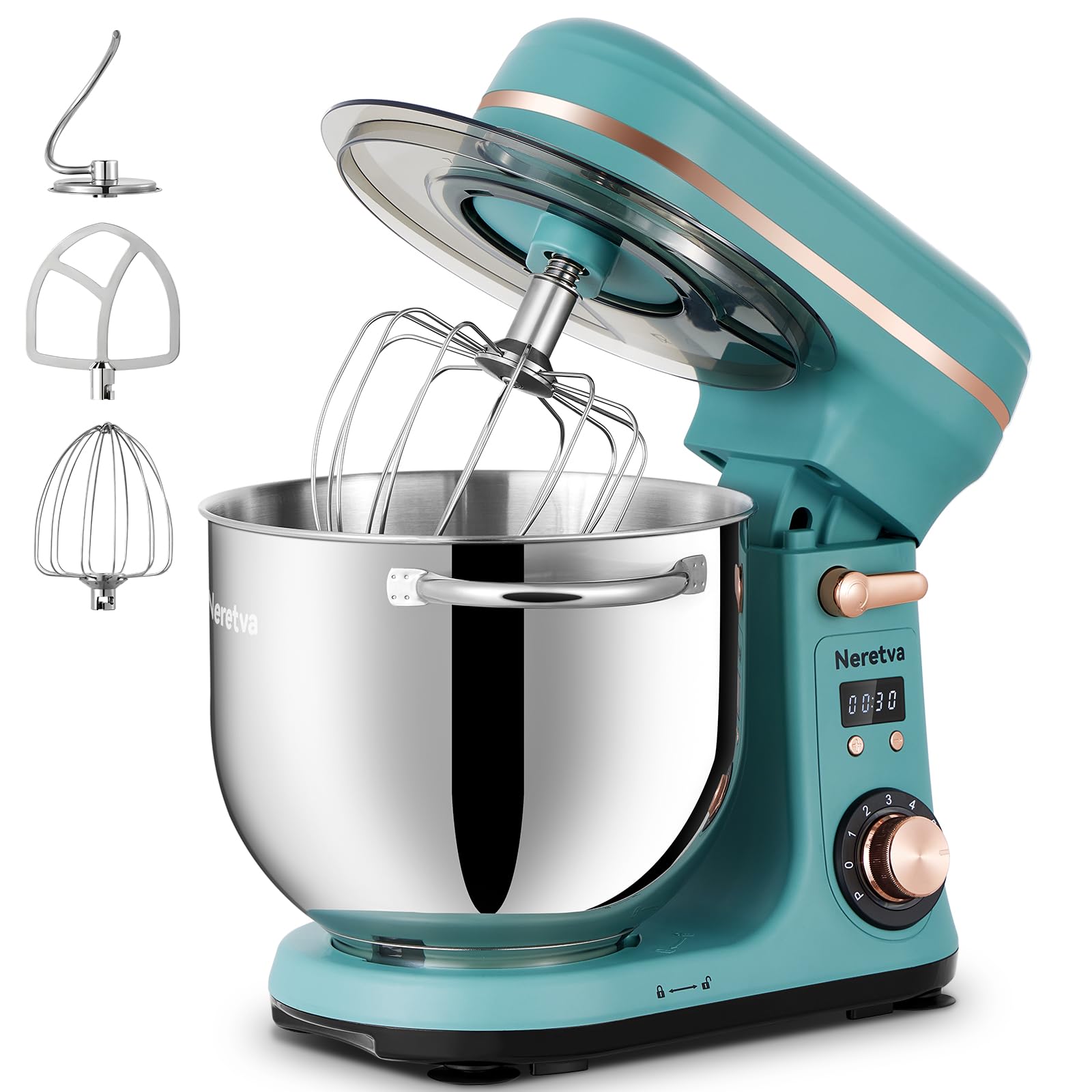 Neretva Stand Mixer, [6.34QT& 6-Speed& 400W] Mixers Kitchen Electric Stand Mixer Lightweight& Large Capacity& LED Display Kitchen Mixer with Whisk, Flat Beater, Dough Hook