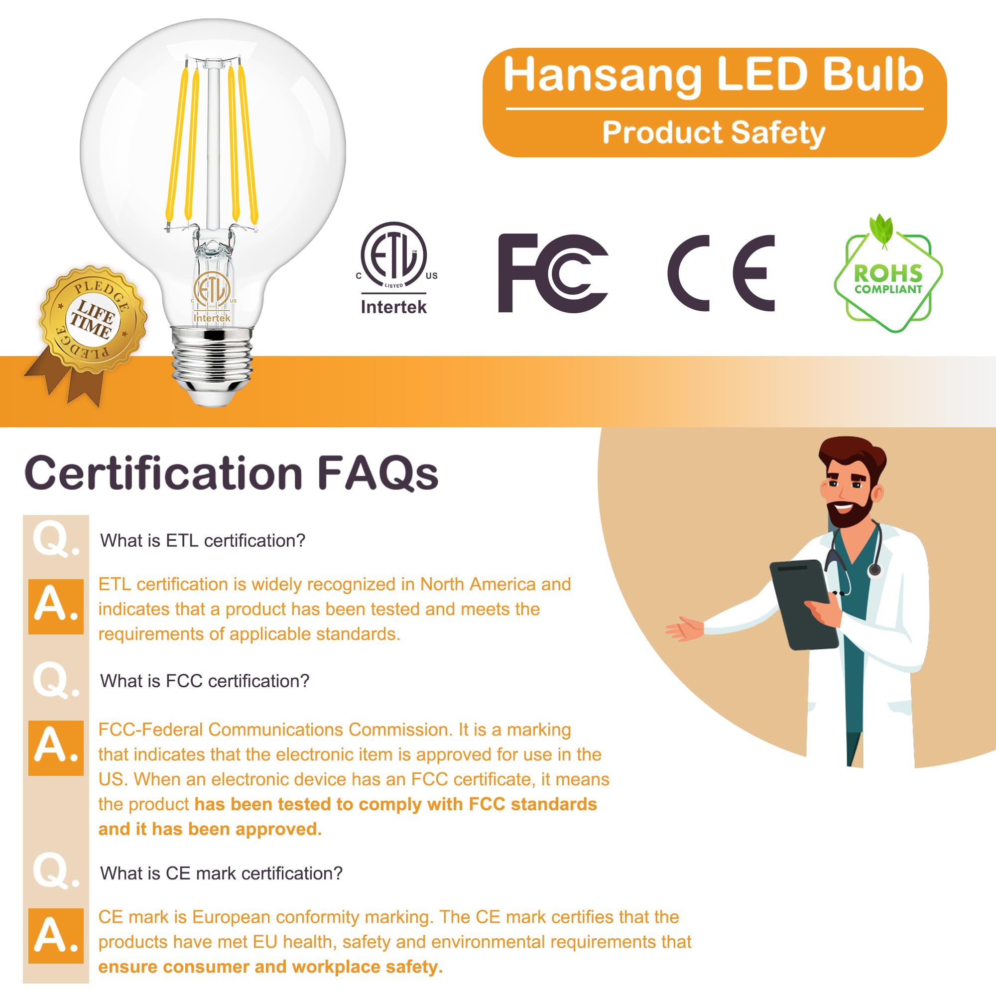 hansang 8 Pack G25 LED Edison Globe Light Bulbs, 3000K Soft White, E26 Base Round Light Bulbs for Bathroom Vanity, 6W 60W Incandescent Equivalent, CRI 85+, 600LM, AC 120V, Clear Glass, Non-dimmable