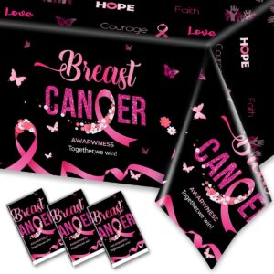 3pcs breast cancer awareness tablecloths-hope love cure decorations pink ribbon disposable rectangle plastic table covers women pink black breast cancer party supplies