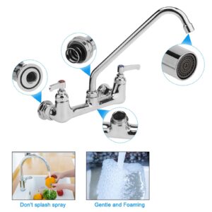 uxcell Kitchen Sink Faucet Wall Mount, Commercial Kitchen Sink Faucet 8 inch Center with 8" Swivel Spout for Compartment Sink, Chrome