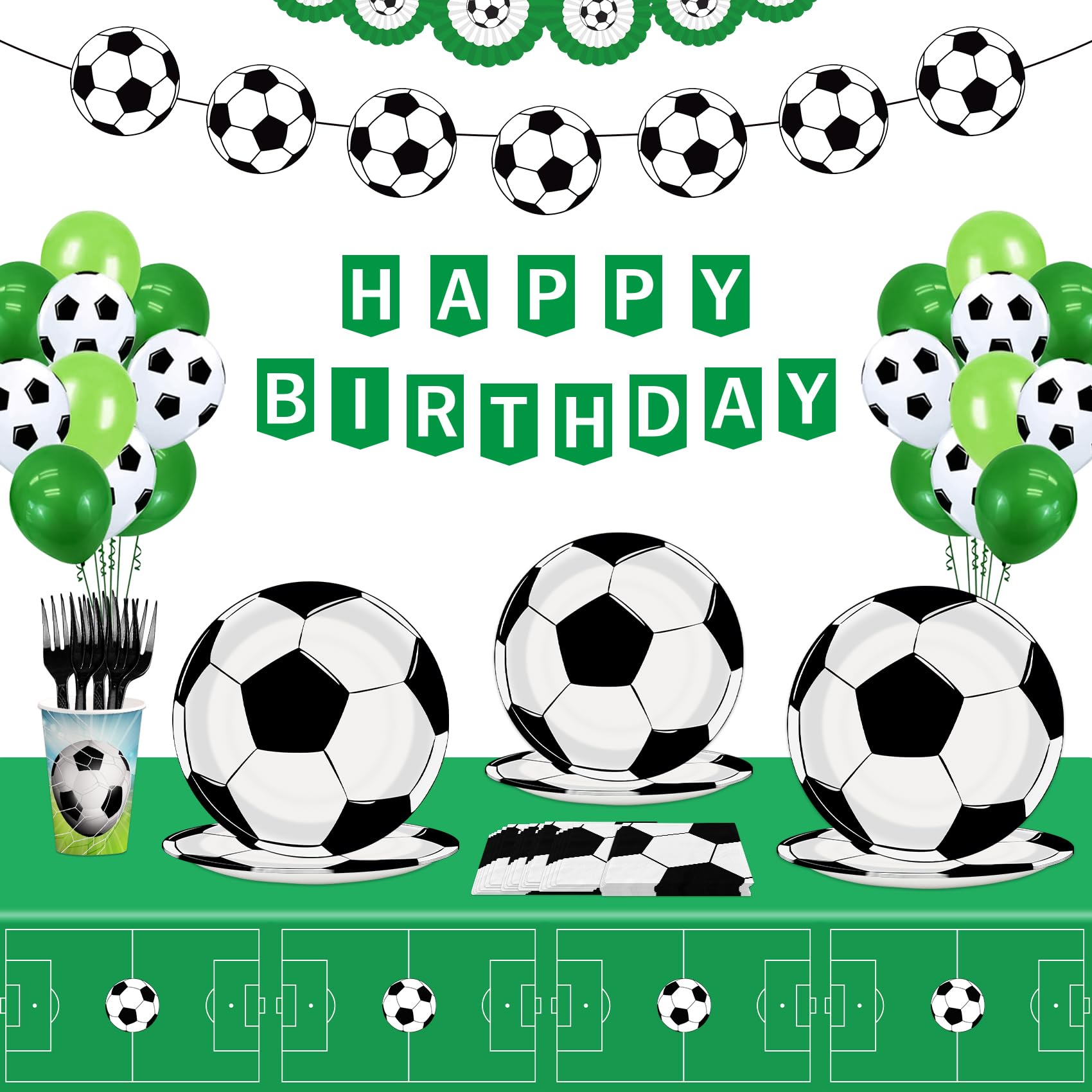 BQK 96 Pcs Soccer Plates and Napkins Party Supplies Soccer Paper Plates Soccer Birthday Party Decorations Soccer Party Favors Soccer Themed Birthday Party Supplies