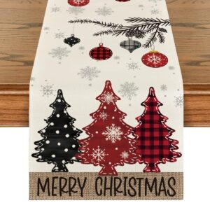 artoid mode red pine trees merry christmas table runner, winter xmas holiday kitchen dining table decoration for home party decor 13x72 inch