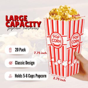 ZEEGOO 20-Pack Popcorn Boxes, Sturdy and Durable Popcorn Bucket, Large Capacity Popcorn Containers, Convenient Movie Night Supplies, Popcorn Cups for Families, Parties, Carnival and Popcorn Machine