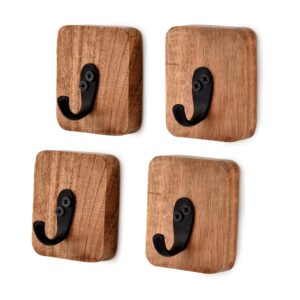 samhita robe & towel hooks acacia wood natural 4 pcs wall mounted rustic decorative robe and towel hooks for hanging coat, towel, keys, hat, umbrella, bag (3" x 2.5" x 0.75")