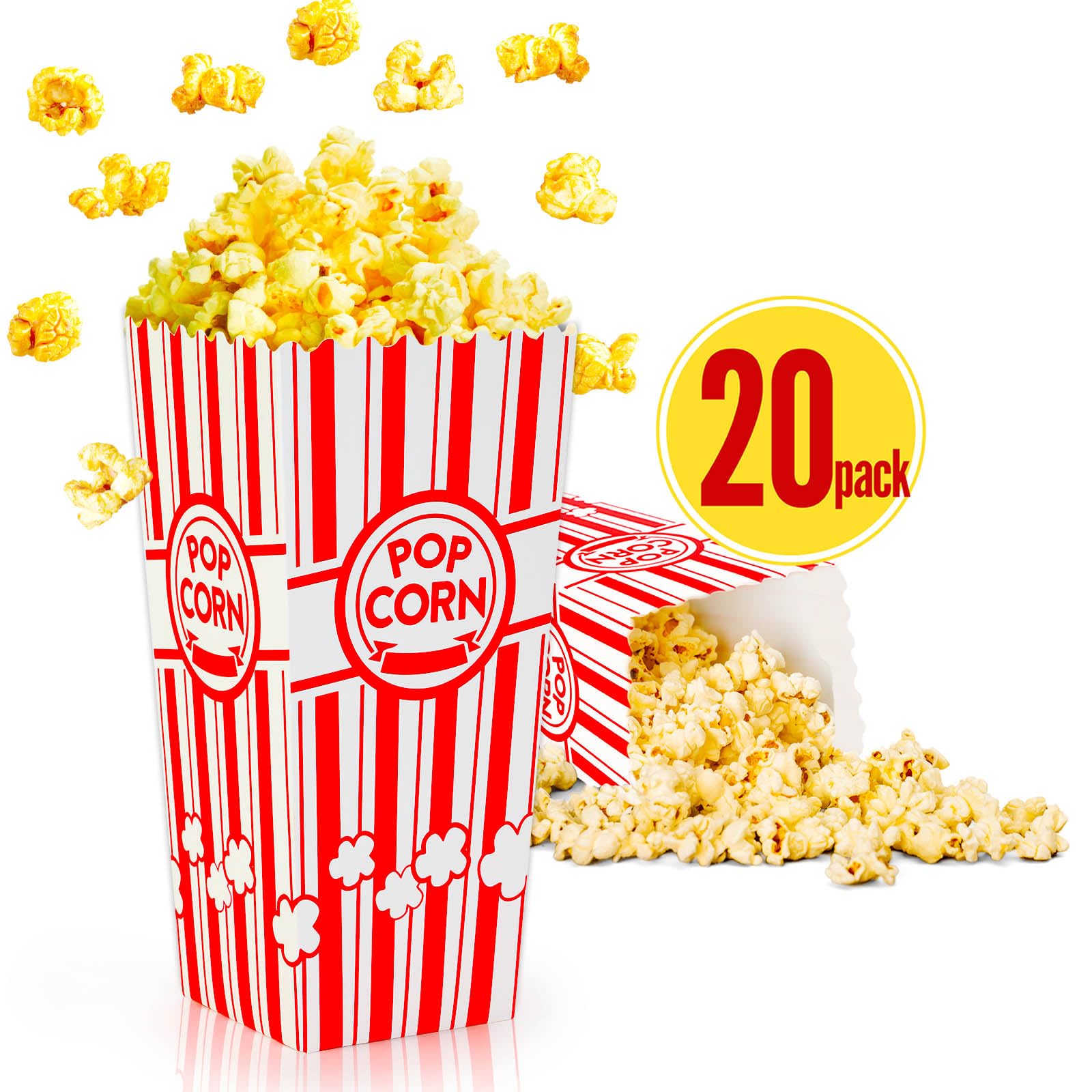 ZEEGOO 20-Pack Popcorn Boxes, Sturdy and Durable Popcorn Bucket, Large Capacity Popcorn Containers, Convenient Movie Night Supplies, Popcorn Cups for Families, Parties, Carnival and Popcorn Machine