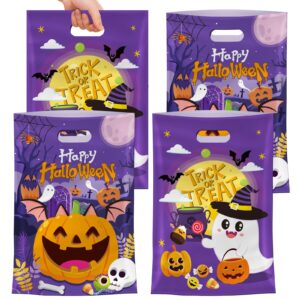 40 pcs happy halloween treat bags with handles-trick or treat halloween goodie bags for kids, cute ghost pumpkin halloween plastic candy goody gift bags for halloween party decorations supplies favors