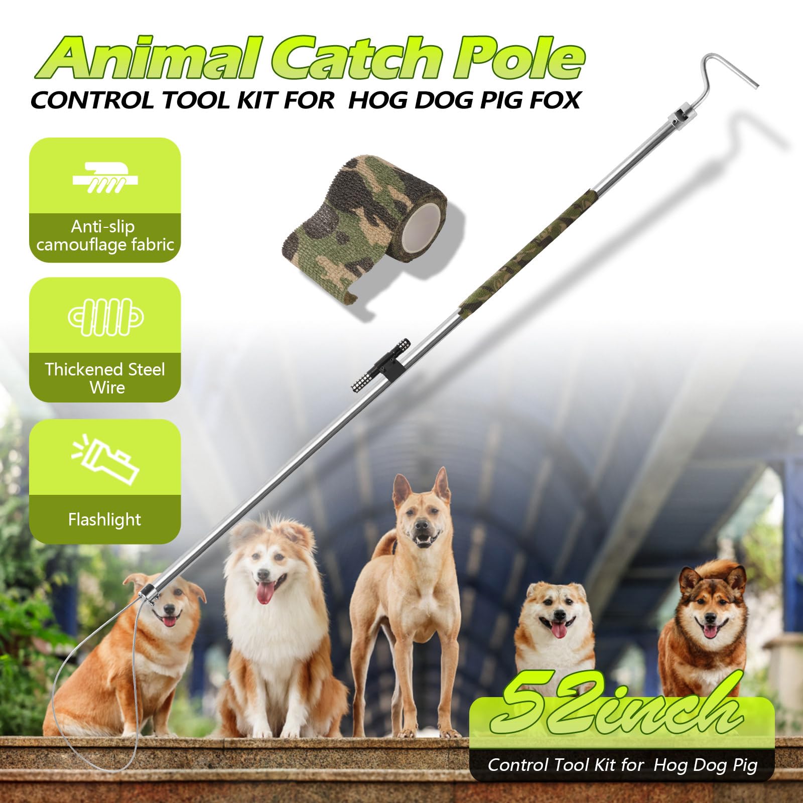 Dog Catcher Pole, Animal Catch Pole, Animal Control Tool Trap Kit for Dogs, Pig, Fox, Hog and Other Wildlife 45 inchs