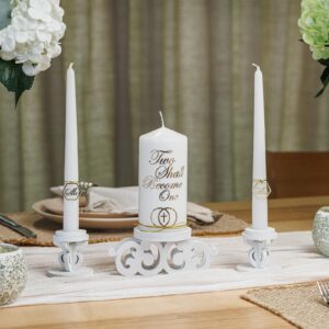 Wedding Unity Candle Set for Ceremonies - Unity Decorative Wedding Candle Centerpiece Sets Catholic White with Gold Decorations Unity Candle Set for Weddings 6" Pillar and 2 10" - Velas Matrimoniales