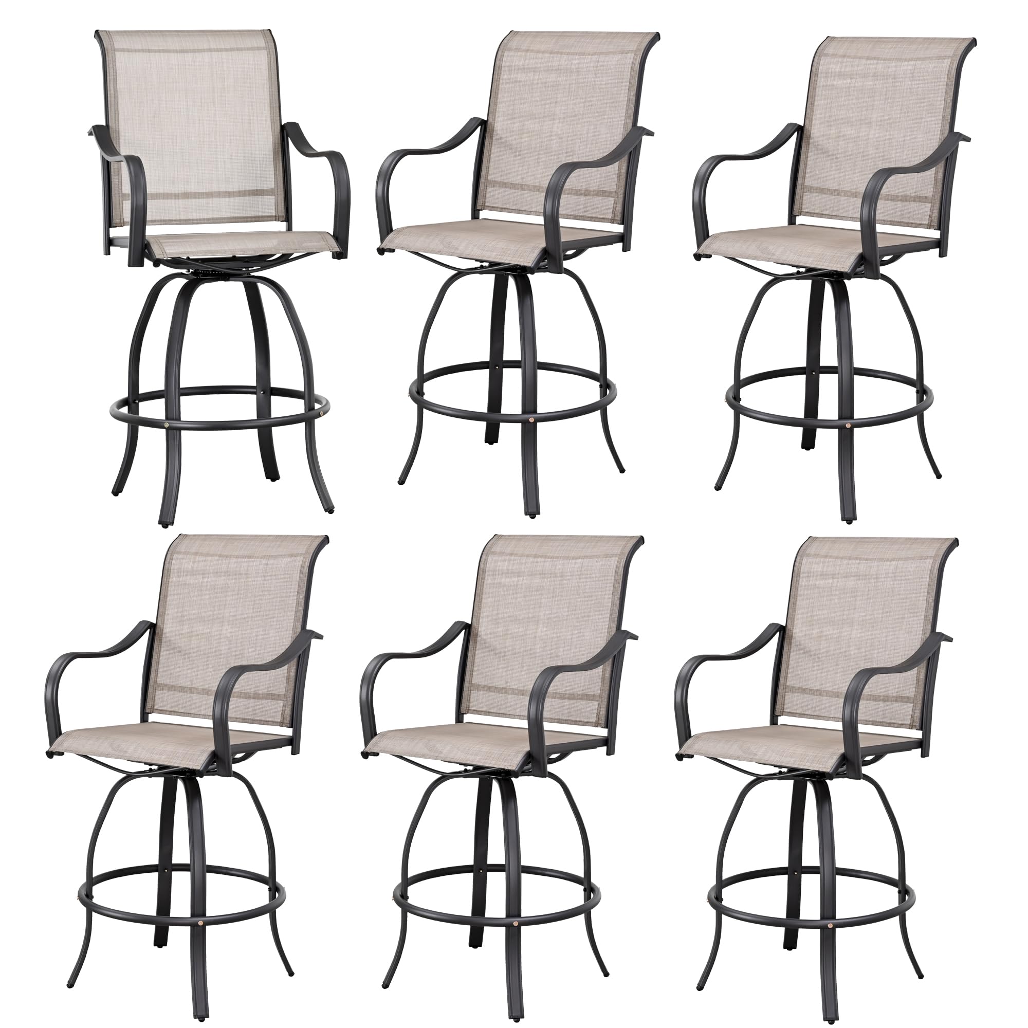 LOKATSE HOME Outdoor Swivel Bistro Stool Set of 6, Patio Metal Frame Furniture Textilene Bar Height Armchairs for Balcony, Poolside, Backyard, Garden