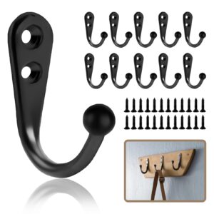 fancy nova 12pcs wall mounted hooks, metal coat hanger hooks for wall with 24pcs screws, wall hooks for hanging coats, robe, key, towel, cap, coffee cup, bag (black)