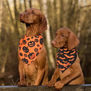 Viretec Halloween Dog Bandanas, Reversible Triangle Bibs Pumpkin and Bat Pet Scarf, Thanksgiving Fall Dog Scarf for Boy and Girl, Halloween Costumes Accessories Gift for Dogs Cats (Pack of 2)