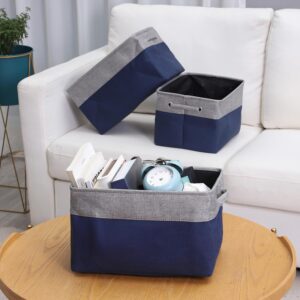 MAQIAO 3 Pack Collapsible Storage Bin Foldable Canvas Fabric Open Storage Basket Cube Box, Sturdy Organizer With Handles for Home, Office, Nursery, Closet Shelves（gray and navy