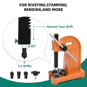 YITAHOME 3 Ton Manual Arbor Press, 12.2 Inch Maximum Height, Heavy Duty Arbor Presses, Press Machine for Riveting Punching Holes, Orange Manual Desktop Arbor Press Cast Iron Material