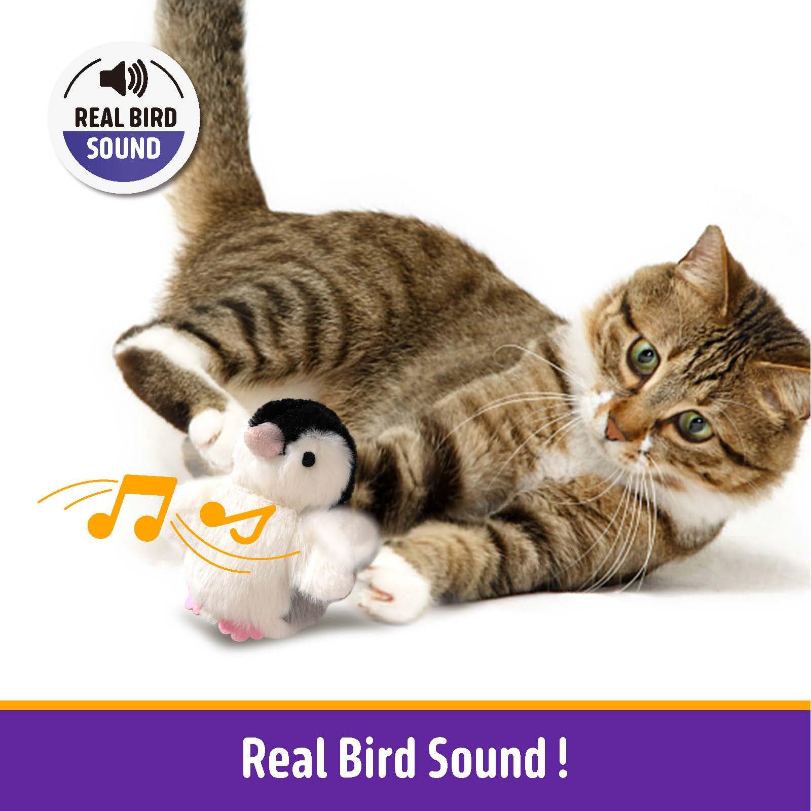 Kimee Interactive Cat Toy Rechargeable Automatic Chirping Penguin Flying Bird Cat Toy Infused with Catnip in The Wings, Auto Beating Wings Cat Toys for Indoor Cats to Play Alone, Never Boredom