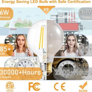 hansang 8 Pack G25 LED Edison Globe Light Bulbs, 3000K Soft White, E26 Base Round Light Bulbs for Bathroom Vanity, 6W 60W Incandescent Equivalent, CRI 85+, 600LM, AC 120V, Clear Glass, Non-dimmable