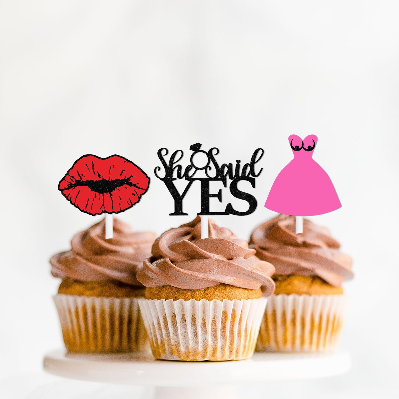 Red Lip Dessert Cupcake Topper She Said Yes Bachelorette Bridal Shower Party Theme Decor Supplies Happy Birthday Night Out Hen Movie Wedding Anniversary Party Decoration set 18pcs