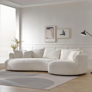 JURMALYN Curved Sofa for Living Room Comfy Cloud Couch Round Boucle Couch Curved Sectional Sofa for Apartment Office with Pillows (Beige-Right Chaise)