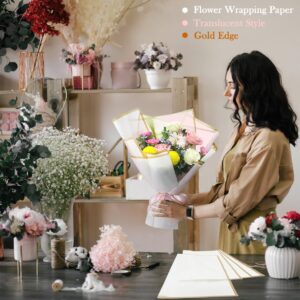 Unarty 20 Sheets White Flower Wrapping Paper, Waterproof Bouquet Wrapping Paper with Gold Edge, Floral Wrapping Paper Florist Bouquet Supplies for Flower Shop 22.8 x 22.8 Inch