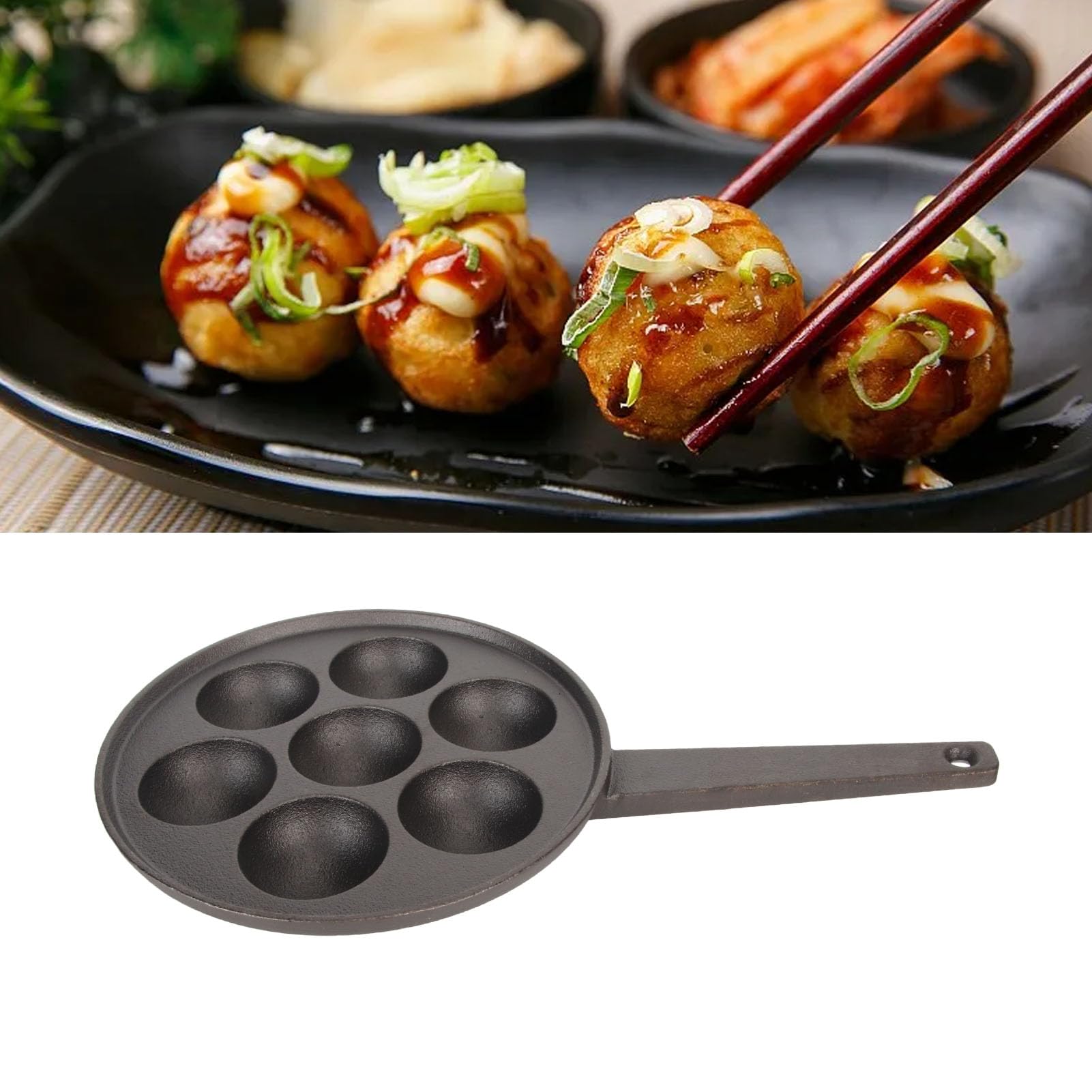 Pssopp 7 Holes Takoyaki Pan,Cast Iron NonStick Takoyaki Grill Pan Plate Takoyaki Maker Pancake Balls Takoyaki Pan Nonstick Cast Baking Tray