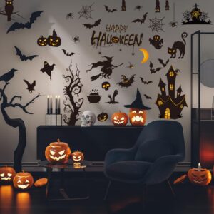 AnyDesign Halloween Wall Decals Bats Ancient Castle Wall Stickers Halloween Removable DIY Wall Art Stickers for Halloween Home Classroom Birthday Party Decoration, 11.8 x 13.8 Inch, 6 Sheets